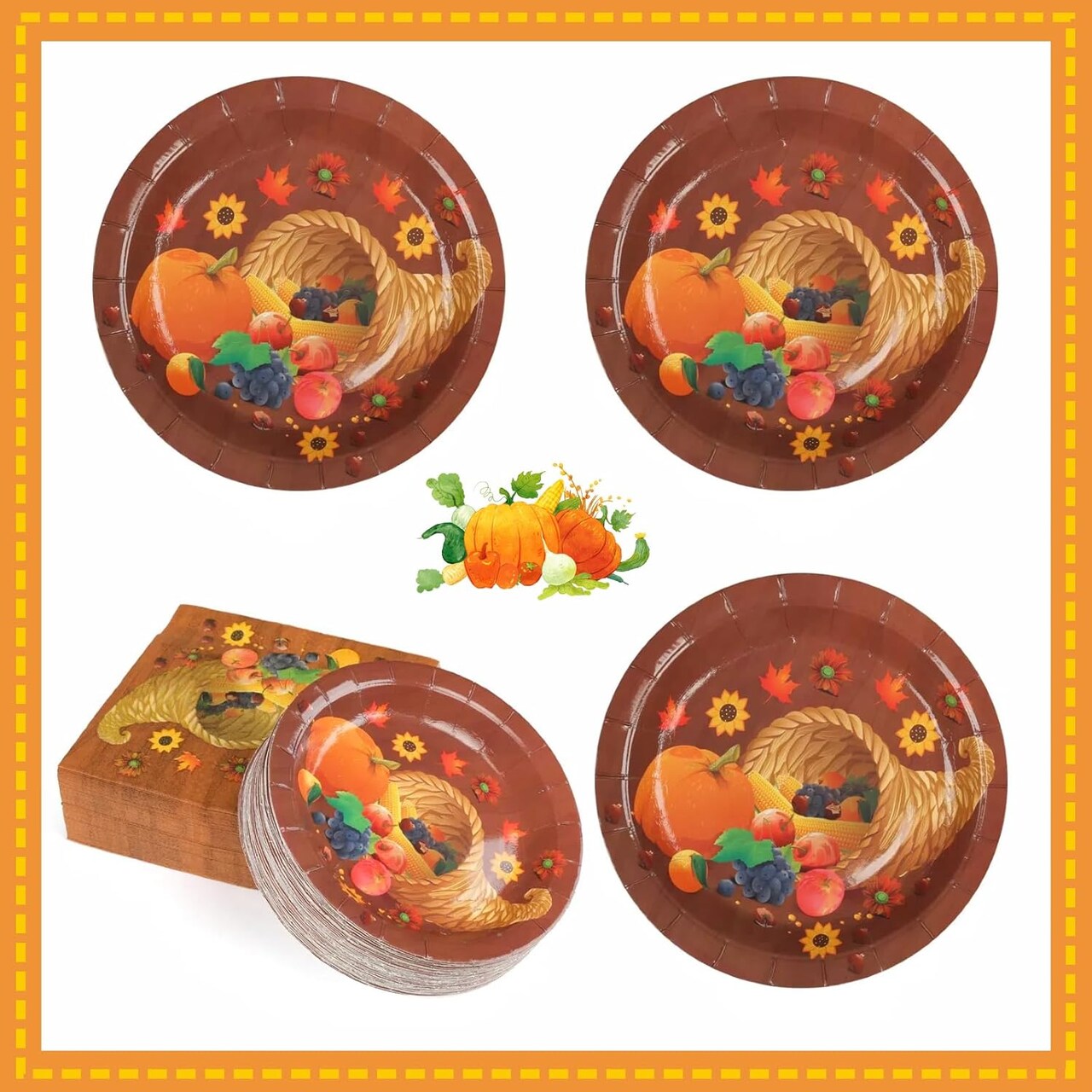 50 Sets Thanksgiving Paper Plates(Brown)8.03 x 7.44 x 3.5 inches